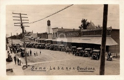 Lebanon Kansas Main Street View Boosters Car Club Water Tower RPPC Postcard COPY