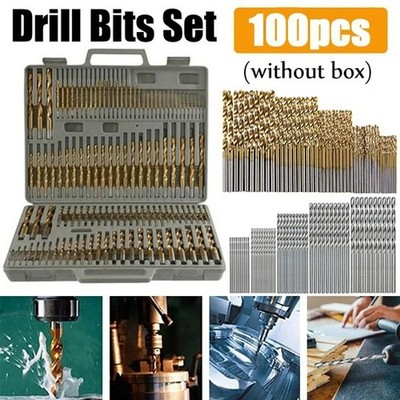 100 Pcs Titanium Coated Drill Bits High Speed Steel Set Tool Quality Power