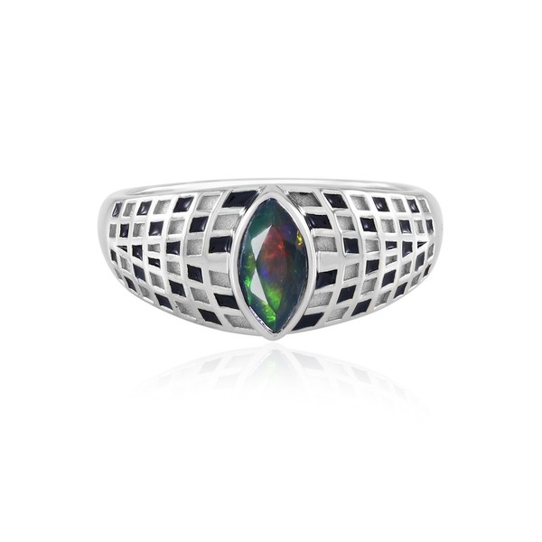 Cavill Opal Ring 0,29Ct Silber 925 Platin Modern Gittermuster Damen- Echtschmuck-image