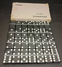 VTG Puremco Black Standard Marblelike Dominoes w/ Box No 616 USA MADE Double 6
