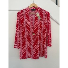 NWT Chicos Travelers Graceful Lines Printed Button Red Jacket 1 Medium Slinky