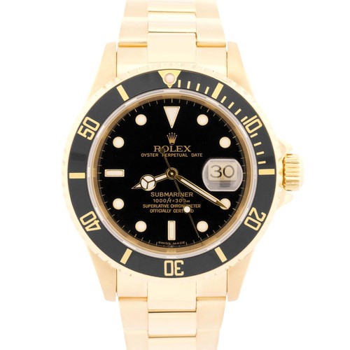 Rolex Submariner Date BLACK 18K Yellow Gold NO-HOLES Oyster 40...