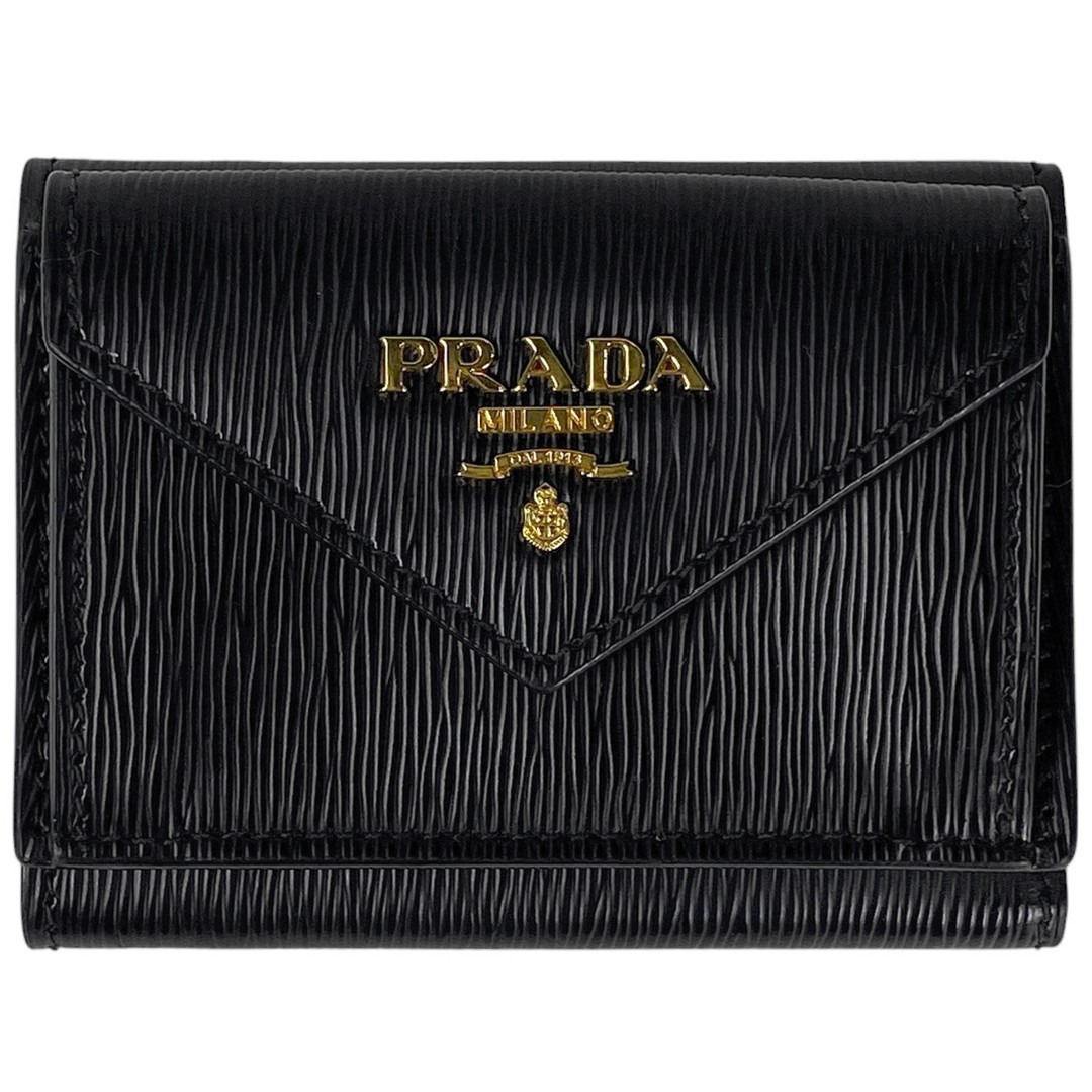 Prada Logo Tri-fold Women Wallet Preowned Luxury Fashion