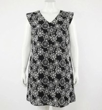 Loft Black Dress w Off-White Embroidery Size Medium V-Neck Cap Sleeves Lined