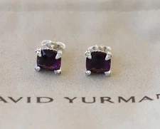 David Yurman Sterling Silver 9mm Chatelaine Stud Earrings Amethyst & Diamonds