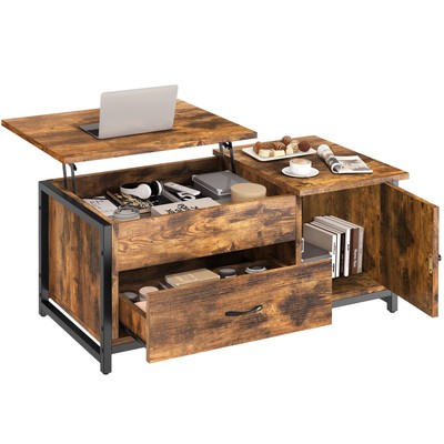 41.7'' Rustic Brown Lift Top Coffee Table with Storage Drawer, Hidden Compartm...