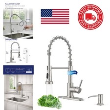 Brushed Nickel Kitchen Faucet with 1 Hole Installation and Soap Dispenser