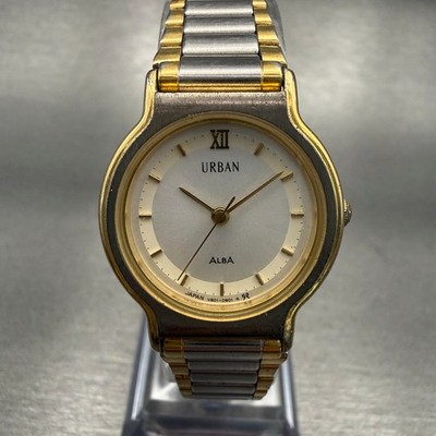 Seiko Alba Urban Watch Women 24mm Silver Dial Two Tone Round V801-0200 New Batt