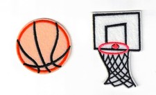 (2) Basketball Ball + Hoop Embroidered Iron-on Patches