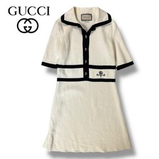 USED [EXCELLENT CONDITION] GUCCI WOOL SHORT SLEEVE DRESS WITH GG LOGO, SIZE M,