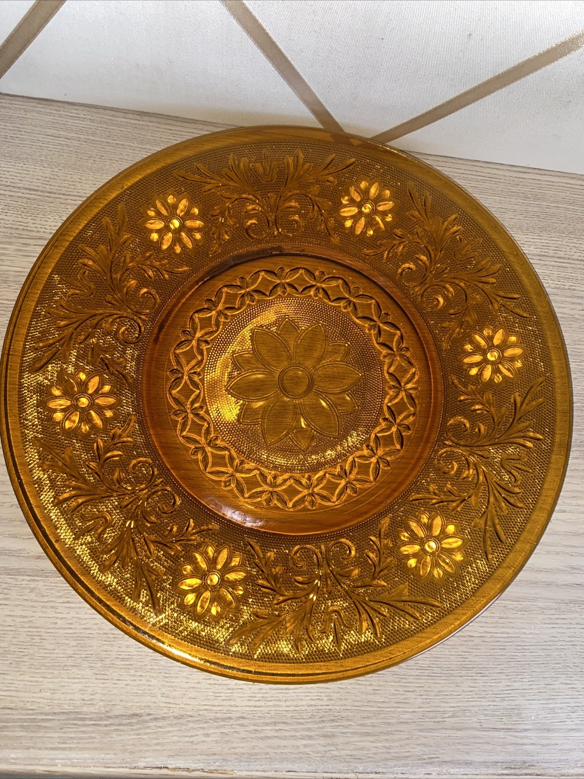 Vintage Indiana Glass Tiara Golden Amber Dinner Plate 10.25in.