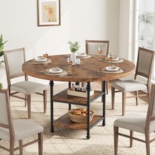 47 Inch Round Wood Dining Table for 4-6 Farmhouse 2-Layer Storage Shelf Sturdy