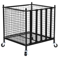 Rolling Sports Ball Storage Cart, Lockable Basketball Cage with Elastic Straps,