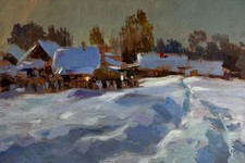 Dipinto olio grande deriva della neve caduto Y. Suprunchuk senza cornice originale nAAA4978