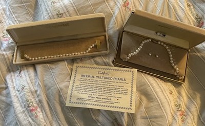 Grandmacore Cottagecore 18  Genuine Ocean Pearl Necklace,Earrings  Bracelet 14k