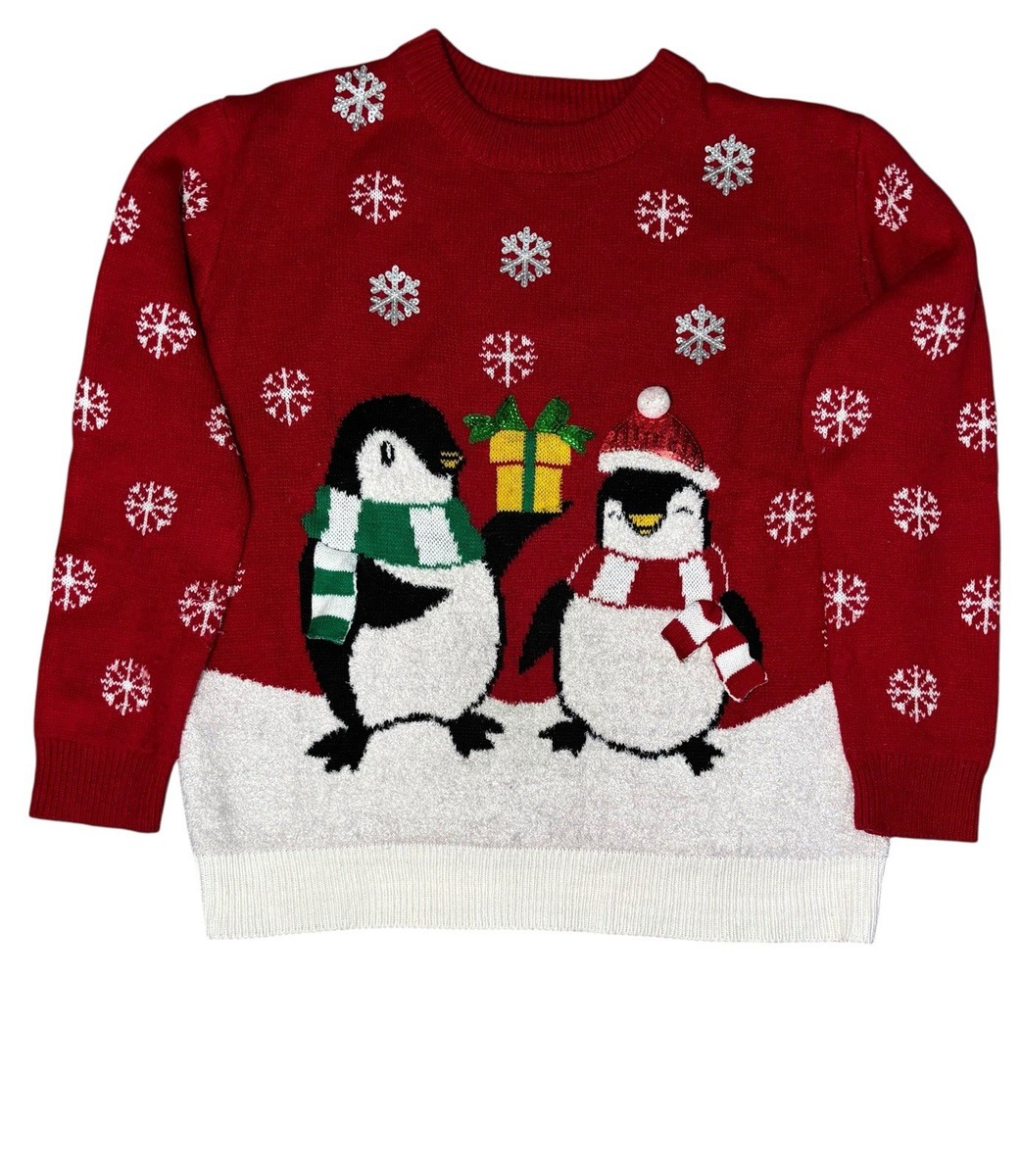 Primark Red Penguin Christmas Jumper Xmas Size Medium Womens UK