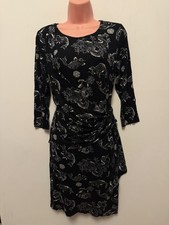 Biba Dragon Print Dress UK 12 Black Gold Zip Oriental Koi Draped Midi