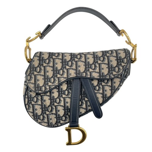 Christian Dior Saddle Bag Mini M0447CTZQ Navy GD Hardware Jacquard Handbag Ladie