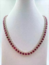 21Ct Oval Cut Lab-Created Red Ruby Women's Tennis Necklace 14K White Gold Plated