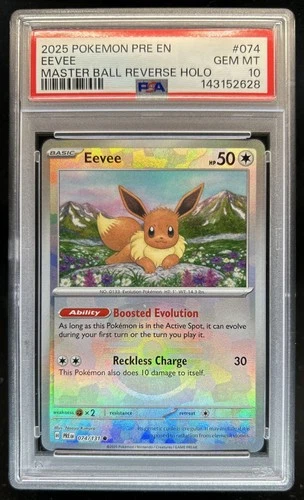 2025 Pokemon Prismatic Evolutions Eevee Reverse Holo Master Ball #074/131 PSA 10