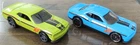 Hot Wheels '15 Dodge Challenger SRT Now and Then Loose x 2, Kmart Green, Blue