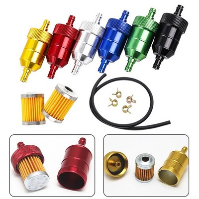 8mm Motorbike CNC Aluminum Filter Element Reusabl Cleanable Fuel Filter Oil Line