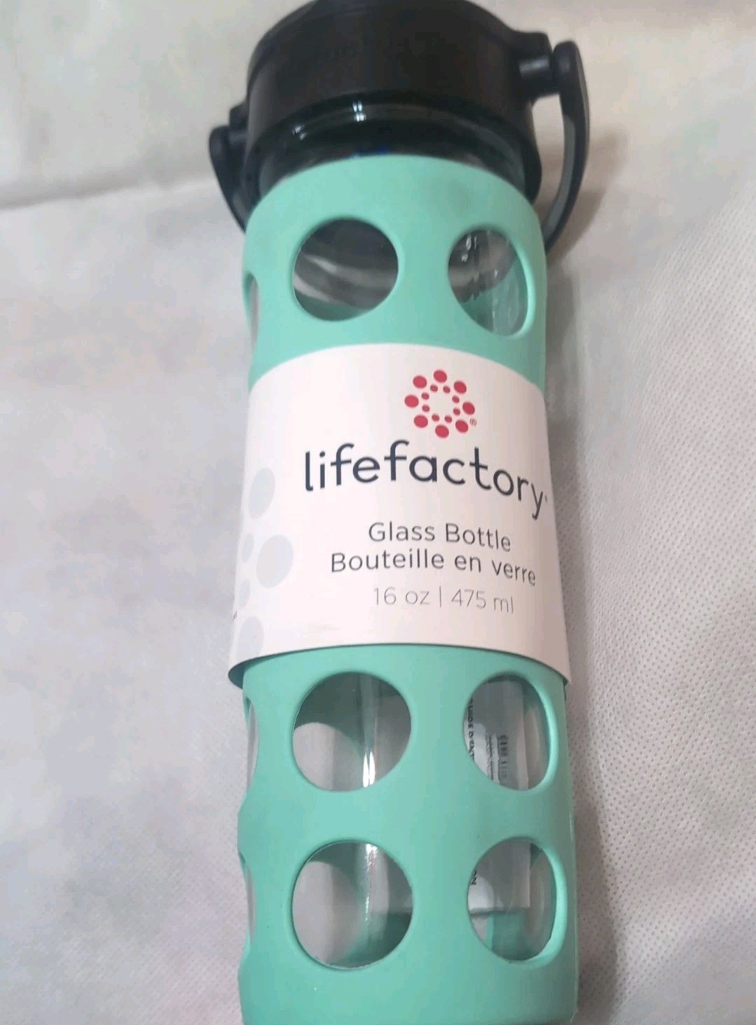 Lifefactory 22oz Glass Water Bottle Mint Silicone Sleeve Fli