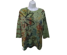 Jess & Jane Artsy Pullover Top Womens L Liquid Knit USA 3/4 Sleeve  #8800