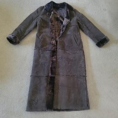 Brandon Thomas Genuine Suede Leather Full Length Coat Women's L Faux Fur Lined