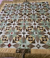 Handmade 2015 Batik Star Patchwork Design Throw Quilt Fall Colors Size 72 X 72"