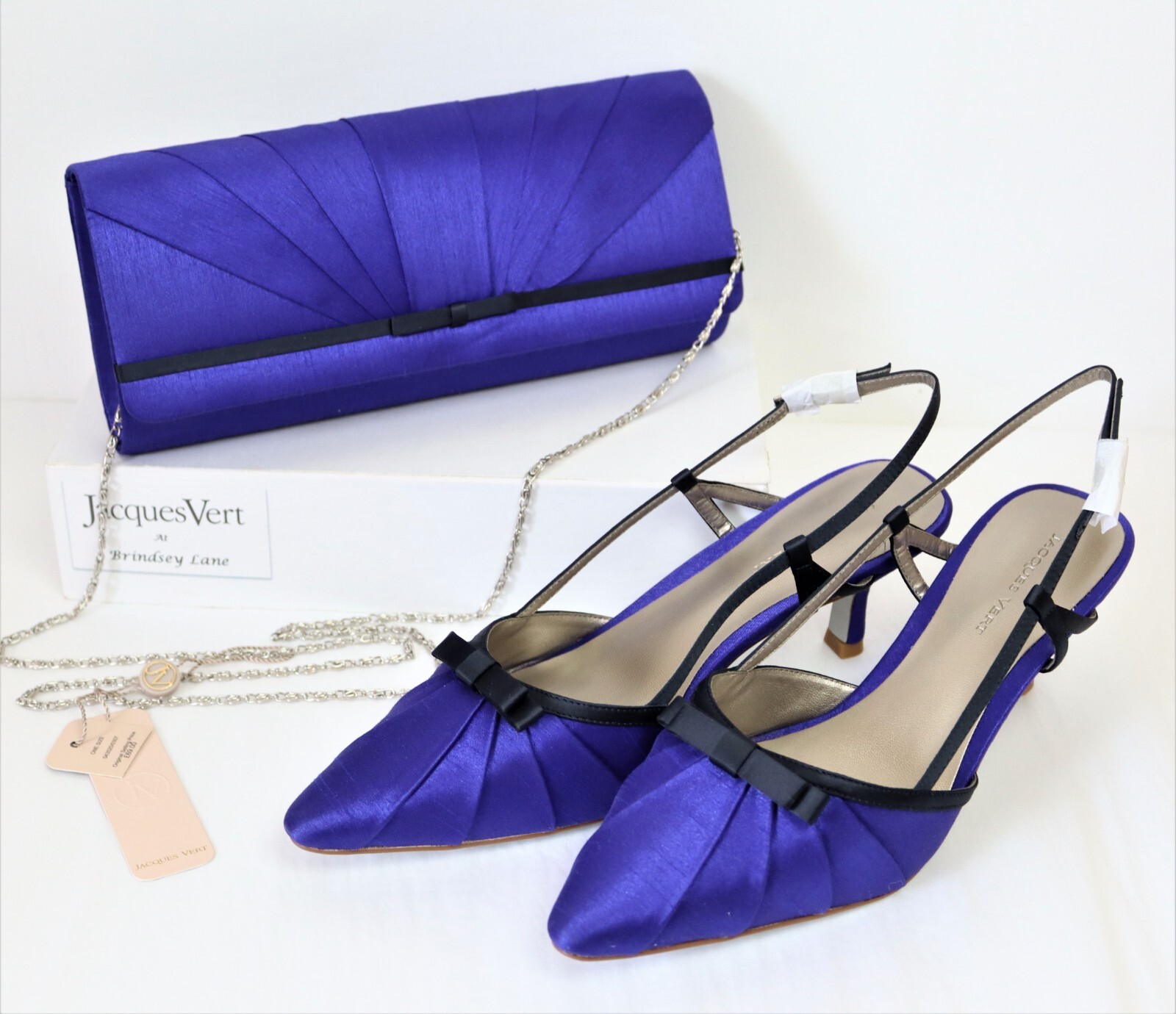 New Jacques Vert Strong Blue Black Trim Slingback UK 6 & Matching Bag RRP £168