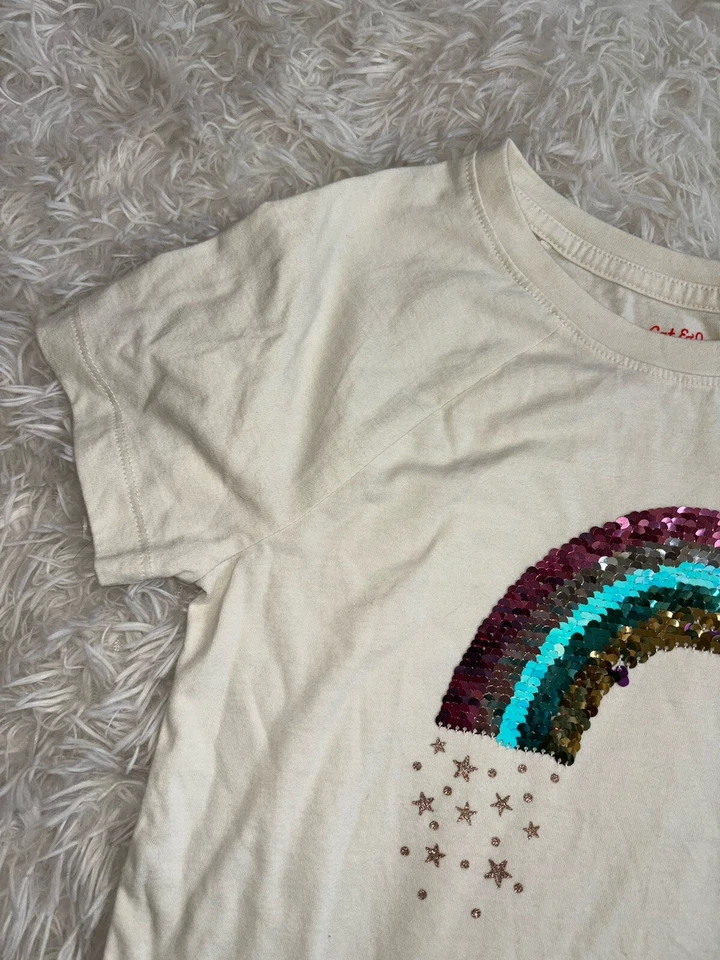 Cat & Jack Girls Sz. 10/12 Sequin ( Up/ Down) Rainbow Design Tee. Soft, Fun - Image 3 of 4