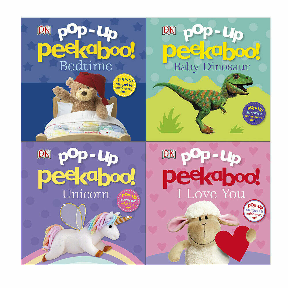 Pop-Up Peekaboo By DK 4 Books Set (Baby Dinosaur,I Love You,Bedtime,Unicorn) NEW