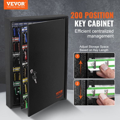 VEVOR 200-Key Cabinet, Key Lock Box with Adjustable Racks, Security Key Storage 