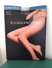 3-pair pack EVAN PICONE Sheer Leg Jet Black Pantyhose Size C 185 lbs