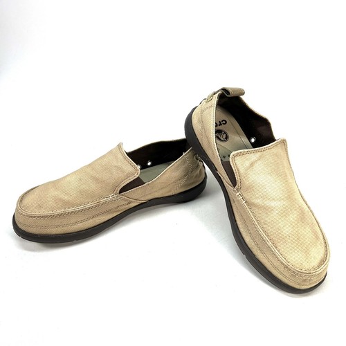 CROCS Walu Men's 7 Canvas Slip Comfort Loafers Tan Khaki Beige Women 9 11270 | eBay