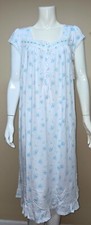 EILEEN WEST White / Blue Floral Cap Sleeve Nightgown w Lace Size Sm NEW E5025046
