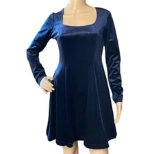 Jumping Joy Blue Velvet Dress Sz M Long Sleeve