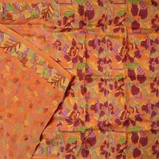 Vintage Orange Sarees 100 Pure Silk Printed Indian Sari 6YD Decor Craft Fabric