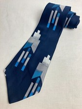 Vintage Necktie 1970's Swing Wide Neck Tie Blue Abstract Art Deco Jacquard