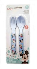Disney Baby Minnie  Mickey Mouse Blue Fork  Spoon Set BPA Free Blue