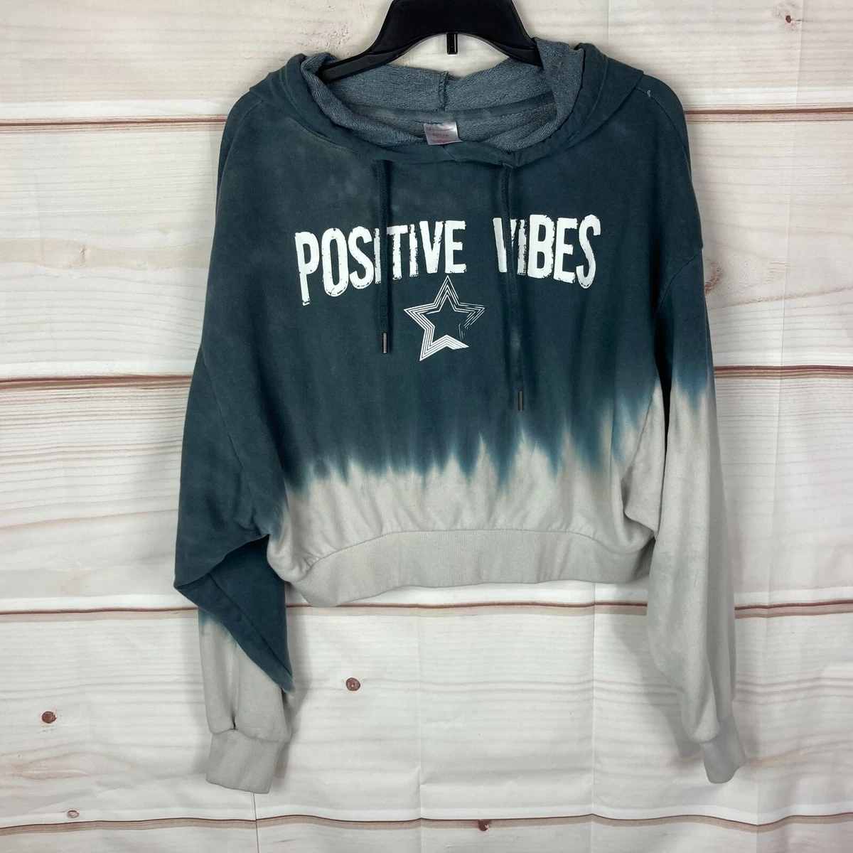 NO Boundaries Crop Positive Vibes Hoodie Womens Juniors Large Gray  Sweatshirt