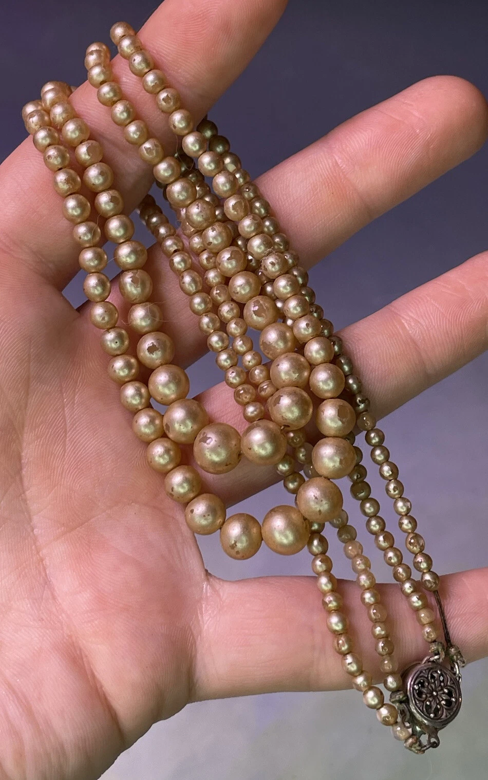 VETEMENTS Collana Perline Graduate Gioielli Moda Due Filati Finte Perline Art Déco Sterling