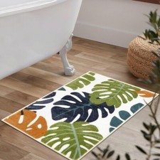 Lukinbox Leaf Washable Bathroom Rugs, 18" x 26" Small Non Slip Monstera Bath...