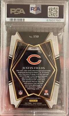 Justin fields Panini Select Primier Level Zebra SSP Die Cut PSA 9