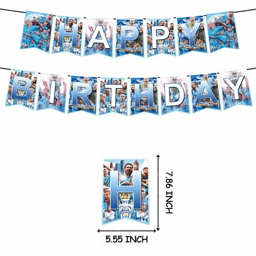 Manchester City Football Team Birthday Party Decoration Set Hanging Flag - Picture 2 of 12