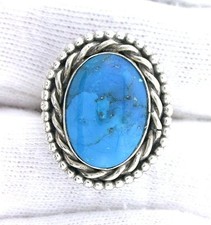 Vintage Handmade Navajo Southwest Pure Sterling Silver Turquoise Cabochon Ring