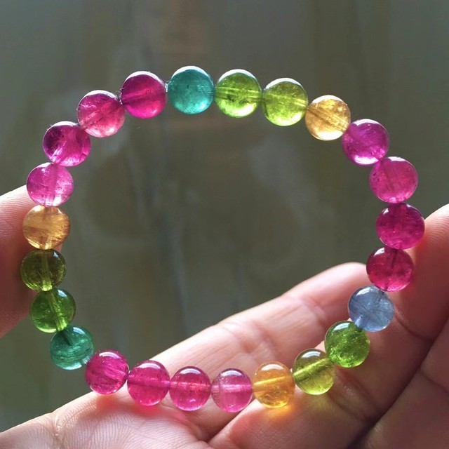 7.5mm Top Natural Colorful Tourmaline Crystal Bracelet AAAA 7.5mm Top Natural Colorful Tourmaline Crystal Bracelet AAAA