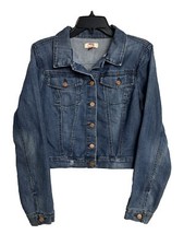 L.e.i. Jean Jacket Women's Size (medium) Distressed Cute Cropped Denimblue