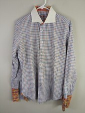 Robert Graham Shirt Men's Large Blue French Cuff Button Up Long Sleeve Check